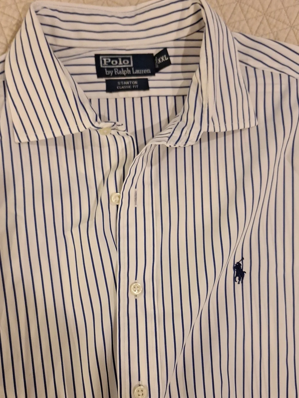 Polo by Ralph Lauren White with Blue Pinstripe Men's Dress Shirt